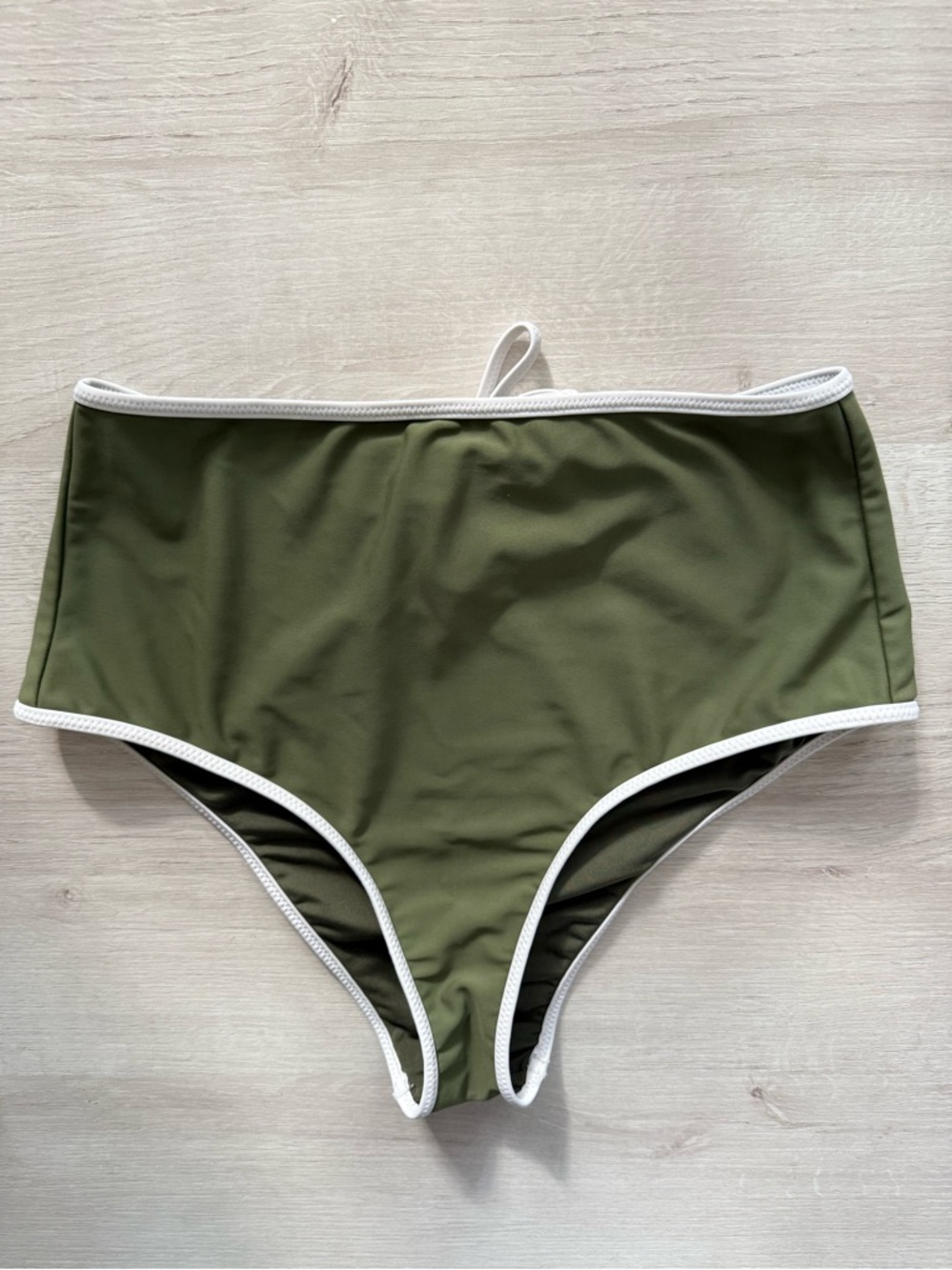 aerie swim hi-rise light olive green & white highwaisted bikini bottoms